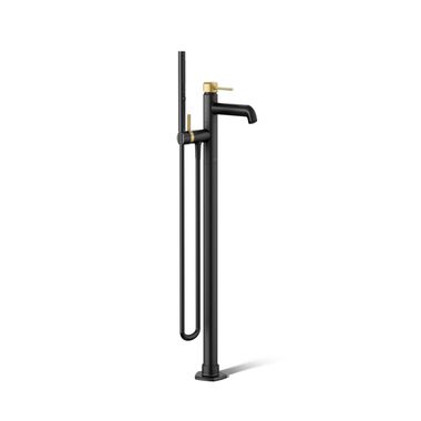 Llave Para Tina Con Ducha De Mano Occasion En Negro Mate Con Dorado