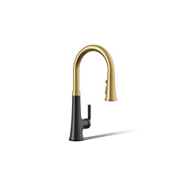 Llave Tone De Cocina Extraible Con Tres Funciones En Dorado Con Negro Mate
