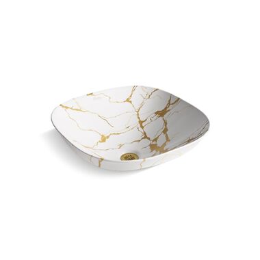 Lavabo Vessel Aureus Blanco Con Dorado